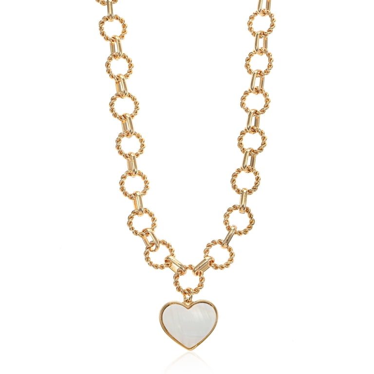 Time and Tru Gold Tone Mother of Pearl Heart Necklace photo 1
