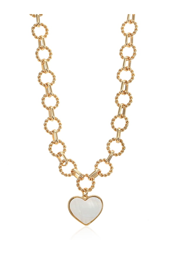 Women's Gold Tone Mother of Pearl Heart Statement Necklace