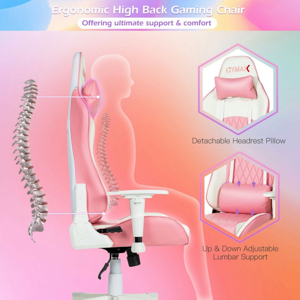 Demi Bonn Gaming Chair with Headrest and Lumbar Support, Ergonomic High Back Computer Desk Chair, Pink