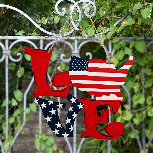 American Independence Day Wooden Pendant LOVE Home Window Decoration