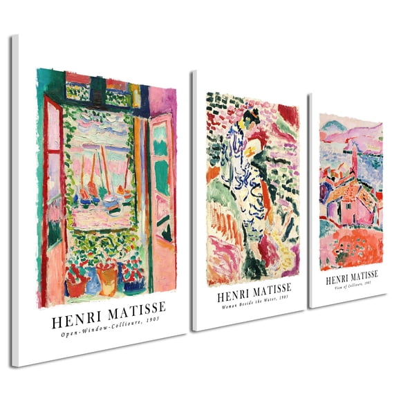Wieco Art Art Mural sur Toile 3 Pcs Henri Mattise Art Abstrait Affiches Matisse Colorées Impressions sur Toile pour Mur et Déco de Bureau à Domicile