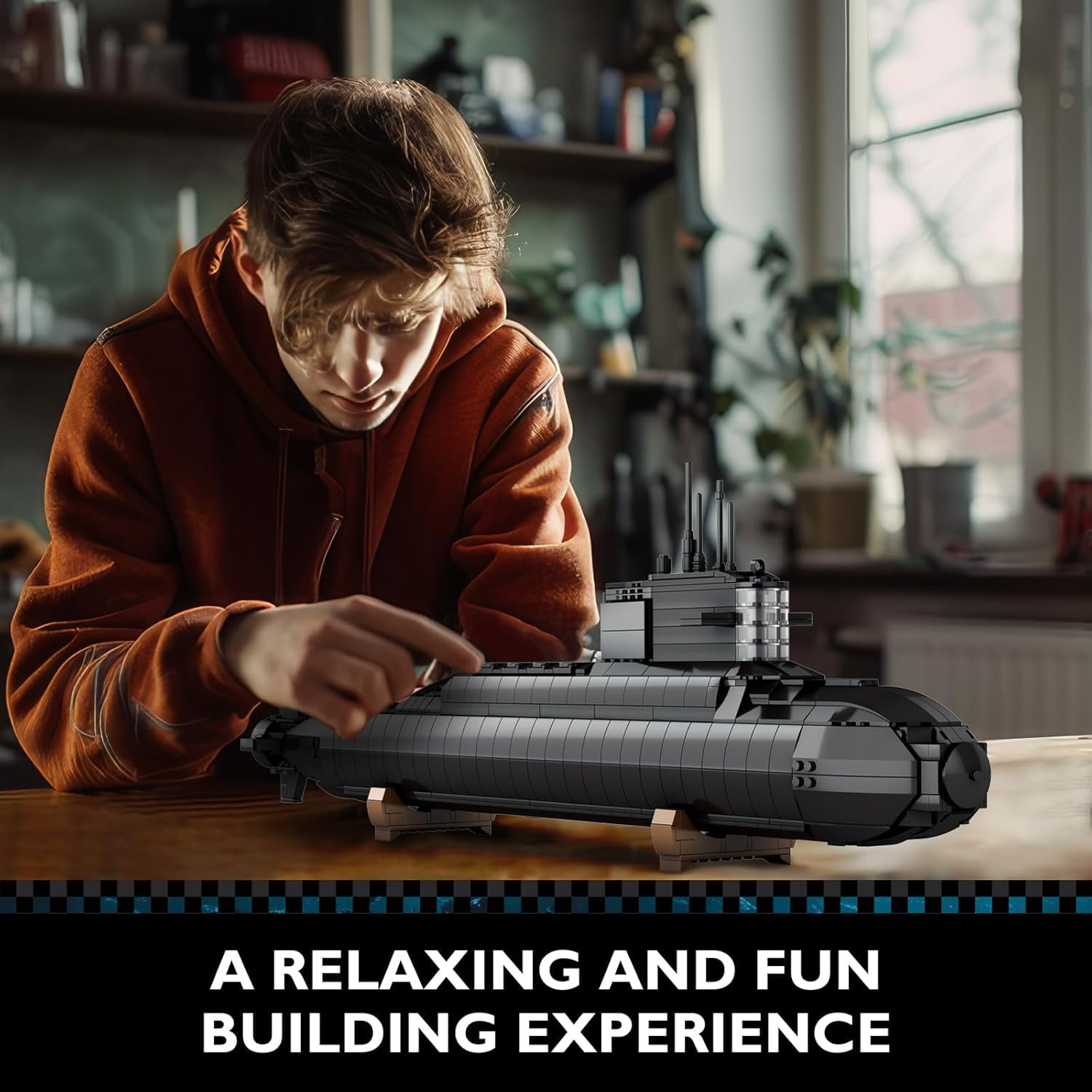 Nuclear Submarine Building Blocks Sets with Lights, Military Type-094 Submarine Model Kits, WW2 Collectible Battleship Construction Toys Decor, Gifts for Adults Boys Teens 14+