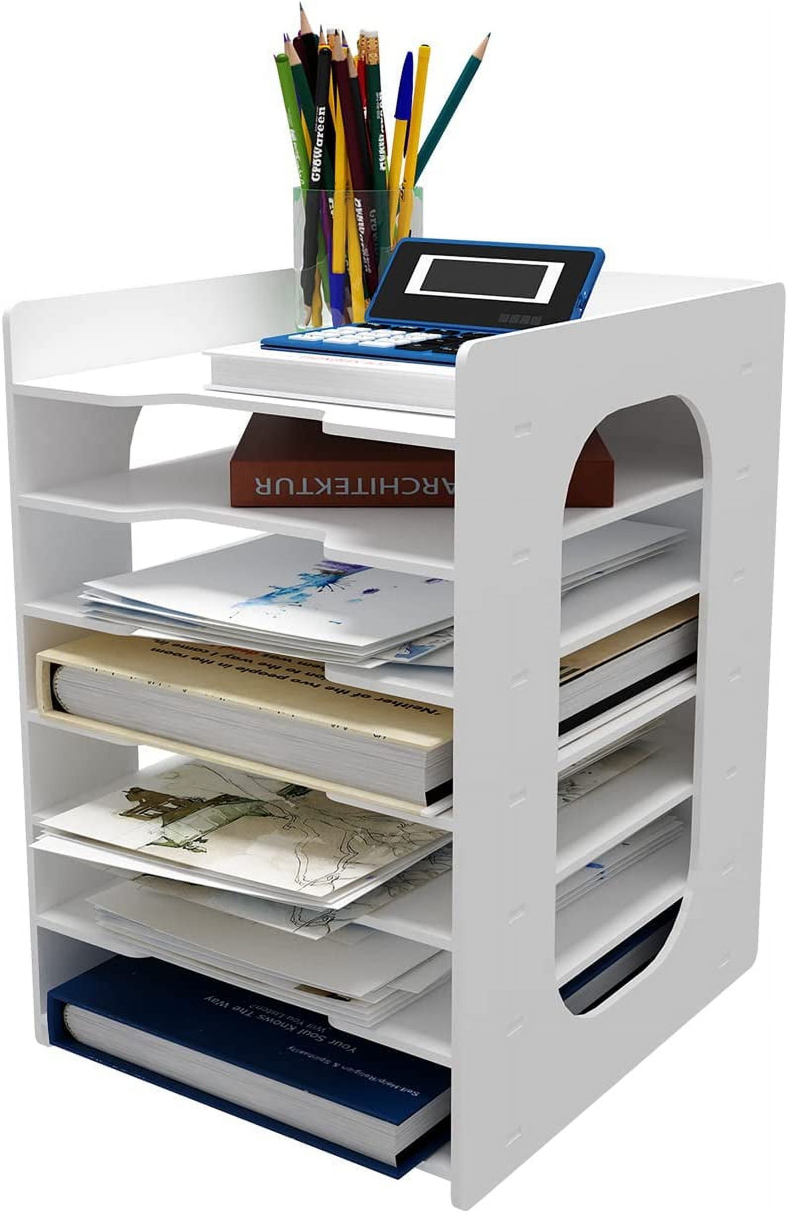 Desk Paper Organizer Rack Paper Organizer 7-Tier Paper File Organizer - White Desktop Document ...
