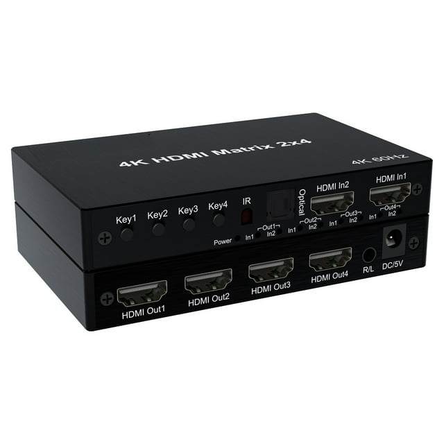 axGear 2X4 HDMI 3D Véritable Commutateur Séparateur 2 en Source 4 en Sortie avec Télécommande 4K
