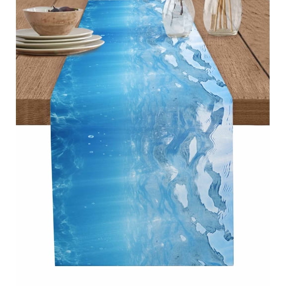 Ldtrchee Blue Coastal Table Runner 72 Inches, Summer Beach Ocean Seawater Nautical Bed Runner Dresser Scarves Tabletop for Indoor Outdoor Parties/Ceremony/Banquet, 18" x 72"