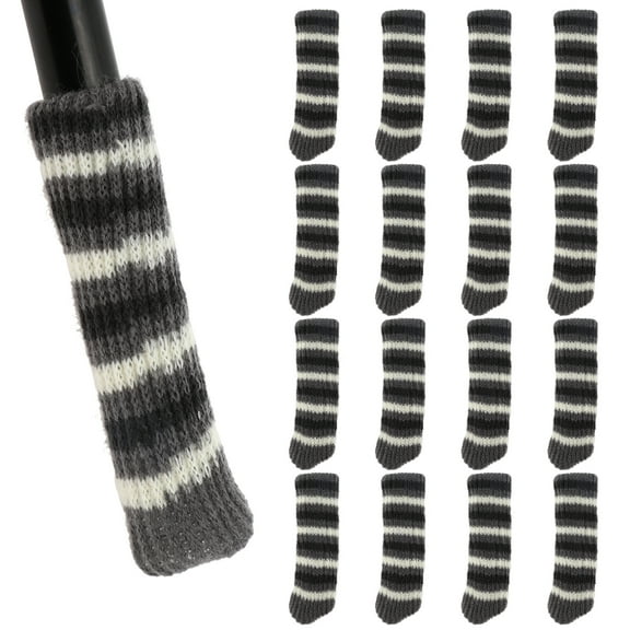 Unique Bargains 16 Pcs Chair Leg Covers Horizontal Stripe Pattern Chair Leg Covers for Hardwood Floors Black Grey White