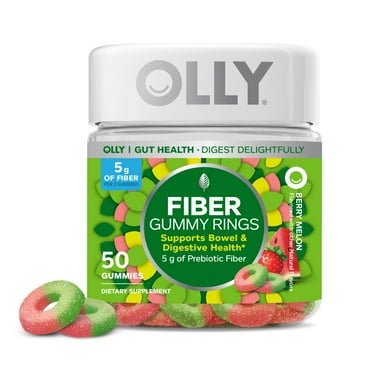 OLLY Fiber Gummy Rings, 5g Prebiotic Fiber, Digestive Support, FOS, Strawberry Watermelon, 50 Ct