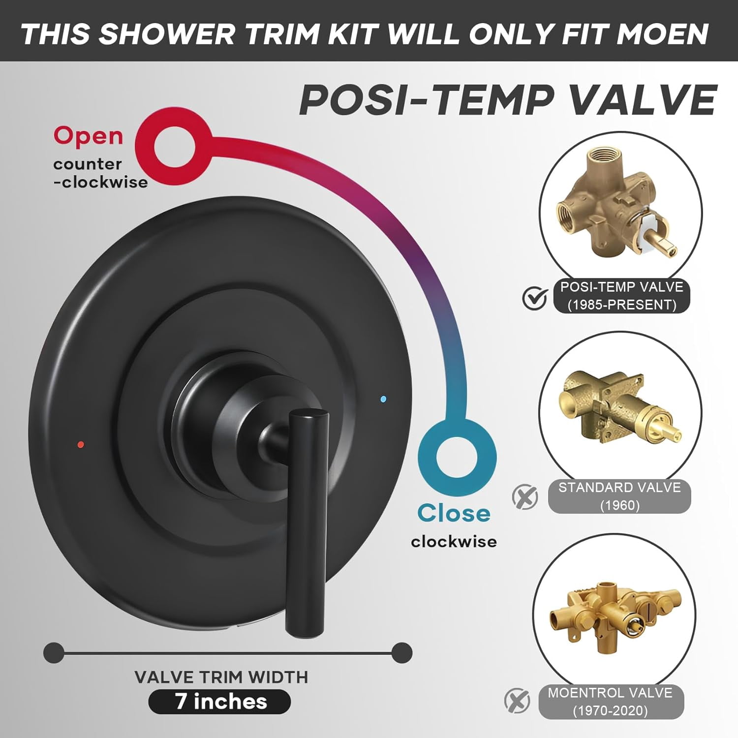 Miory Genta Matte Black Shower System - Compatible With Moen Trim Kit, Includes Showerhead & Handle (Valve Required)