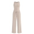 thumbnail image 4 of NMMUED Women's 2 Piece Lounge Sets Sleeveless Tank Tops Wide Leg Pants Sets Tracksuits Matching Outfit Womens Loungewear Set Beige L, 4 of 5