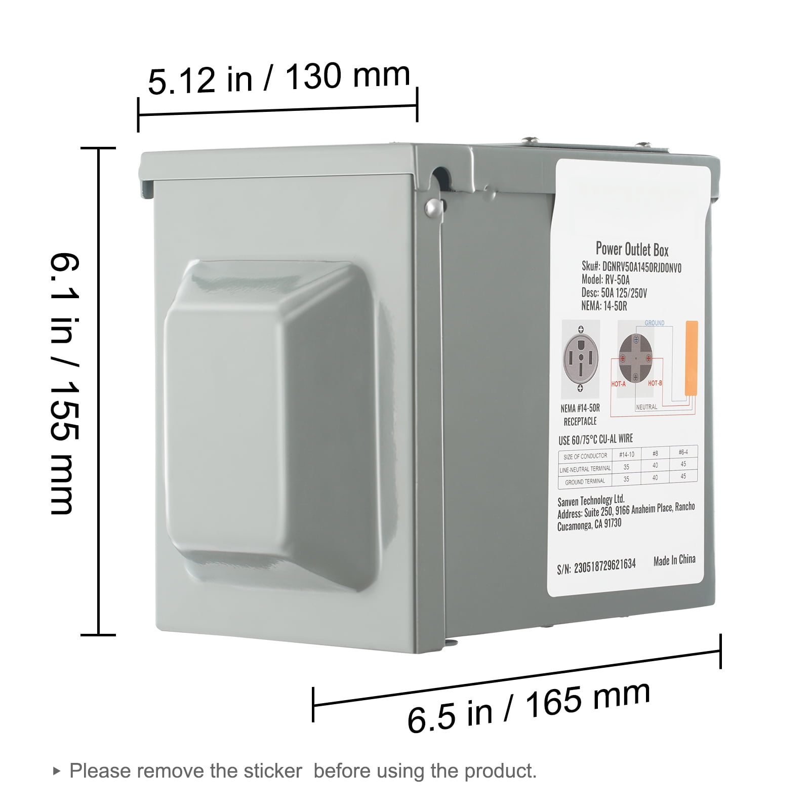 VEVOR 50A RV Power Outlet Box 125/250V Electrical Outdoor Receptacle NEMA 14-50R