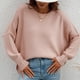 thumbnail image 4 of Jersey De Punto De Manga Larga con Cuello Redondo para Mujer Suéter con Dobladillo Dividido De Color Puro Suelto De Moda para Citas Rosa XL, 4 of 7