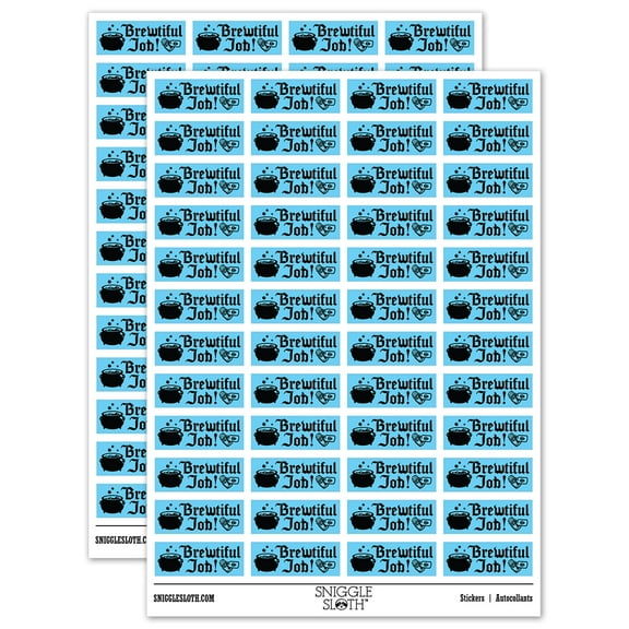 Brewtiful Beautiful Job Witch Cauldron Teacher Student School Sticker Set - Light Blue - Gloss Finish - 1.25" Mini
