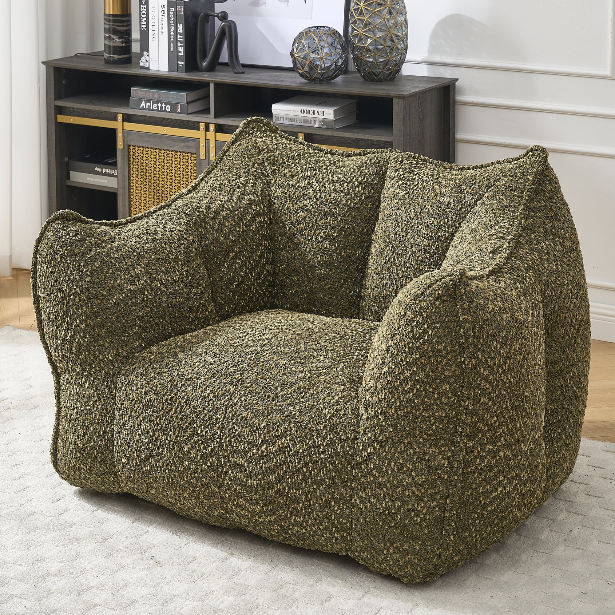 Newest Heavy-Duty Chenille Bean Bag Chair - 2-Person High-Density Foam & Portable Design for Family Entertainment