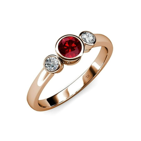 

Ruby and Diamond (SI2-I1 G-H) Three Stone Ring 1.03 ct tw in 14K Rose Gold.size 7.5