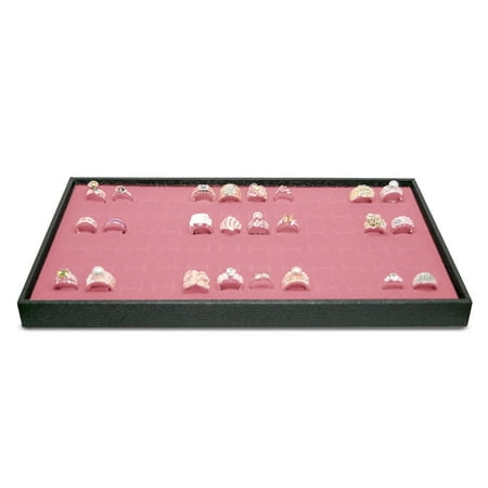 Novel Box Black Stackable Wood Display Tray 8.25x14.75x1 Inches + 72-slot Pink Ring Foam Liner