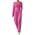 thumbnail image 2 of Womens Fashion New Solid Color V-neck Top+Long Pants Set with Pockets Casual Stripe Home Clothes Two-piece Set Long Sleeved V-neck Top Set All-Day Comfort Attire, 2 of 7