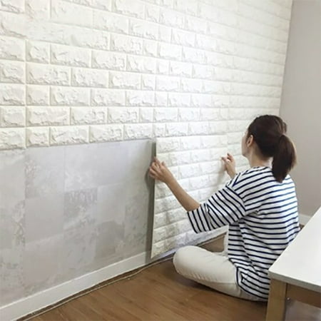 Art3d 6 Sq.Ft Peel and Stick 3D Wall Panels White Brick Wallpaper / Wall Decal / Wall Accent / TV (Best Way To Cut Brick Wall)