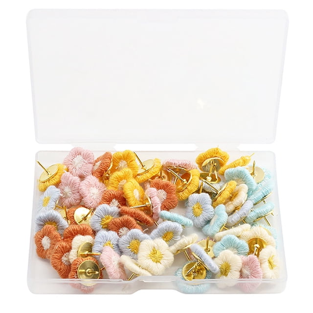 LCXmlly Épingles Colorées pour Tableau d'Affichage 60 Pcs Broderie Fleur Pushpin Colorée pour Tableau Blanc