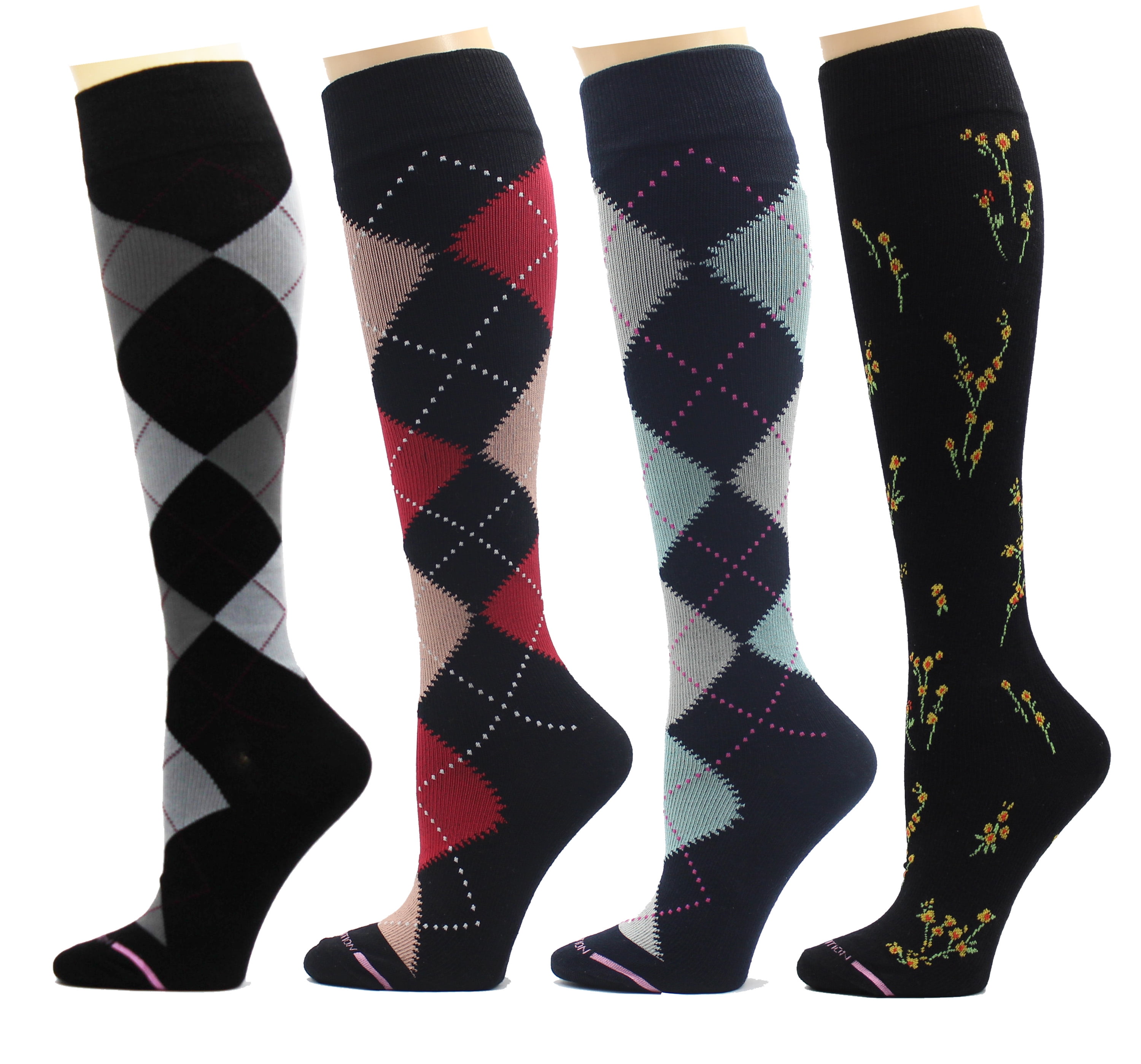 Dr. Motion 4 Pairs Pack Women's Graduated Compression Knee High Socks