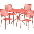 thumbnail image 3 of Emma + Oliver Commercial Grade 35.25" Round Coral Patio Table Set-4 Square Back Chairs, 3 of 6