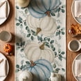thumbnail image 5 of Smile Blue Pumpkins Eucalyptus Leaves Fall Thanksgiving Table Runner 13 x 72 Inch, 5 of 9