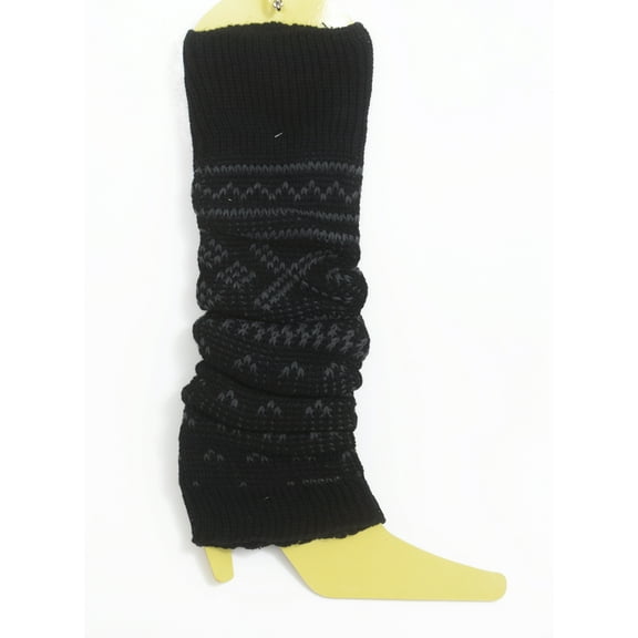 Grey Black Warm Knit Leg Warmers Snowflake Slouch Boot Socks