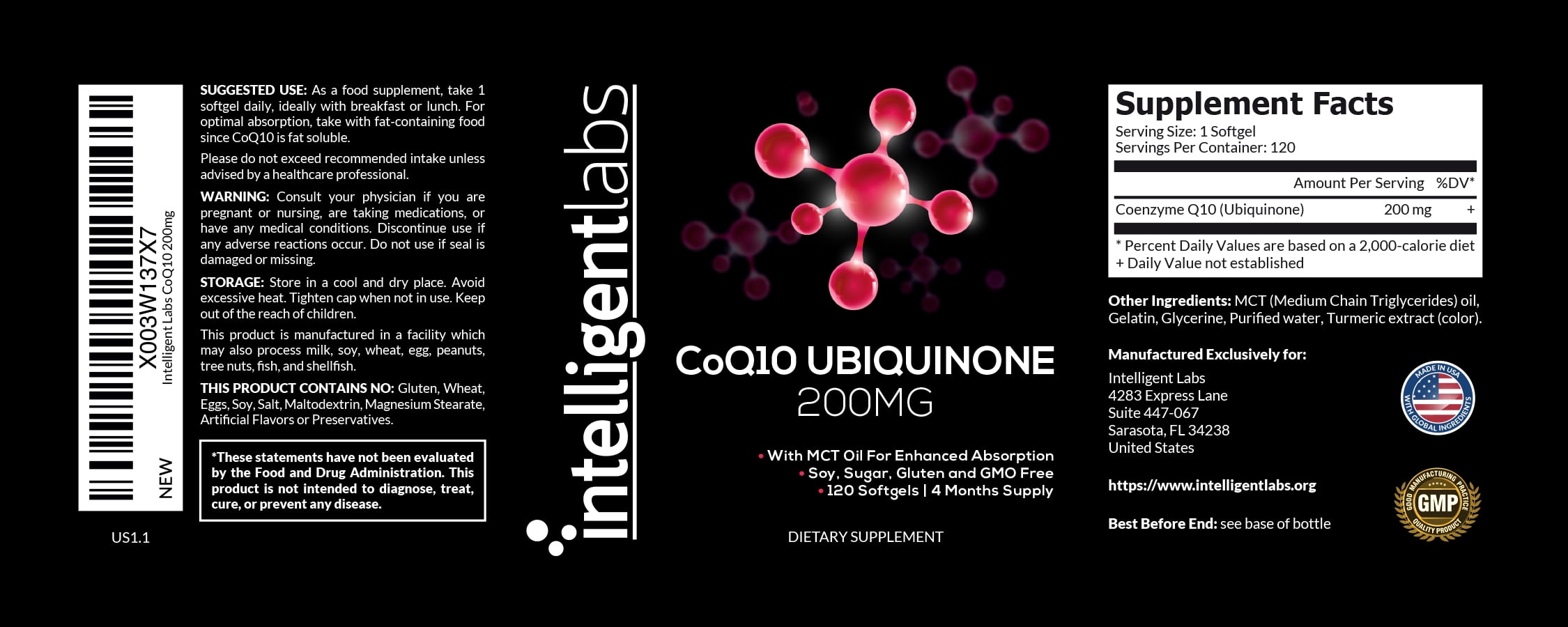 Intelligent Labs CoQ10 200mg Softgels with MCT Oil | Heart Health & Cellular Energy Support | 120 Softgels (4-months Supply)