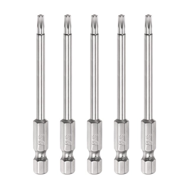 Unique Bargains 5Pcs Security Torx Bit 1/4' Hex Shank 3' Long Drill Bits T15 Torx Star S2 Steel Tamper Resistant Screwdriver Bit
