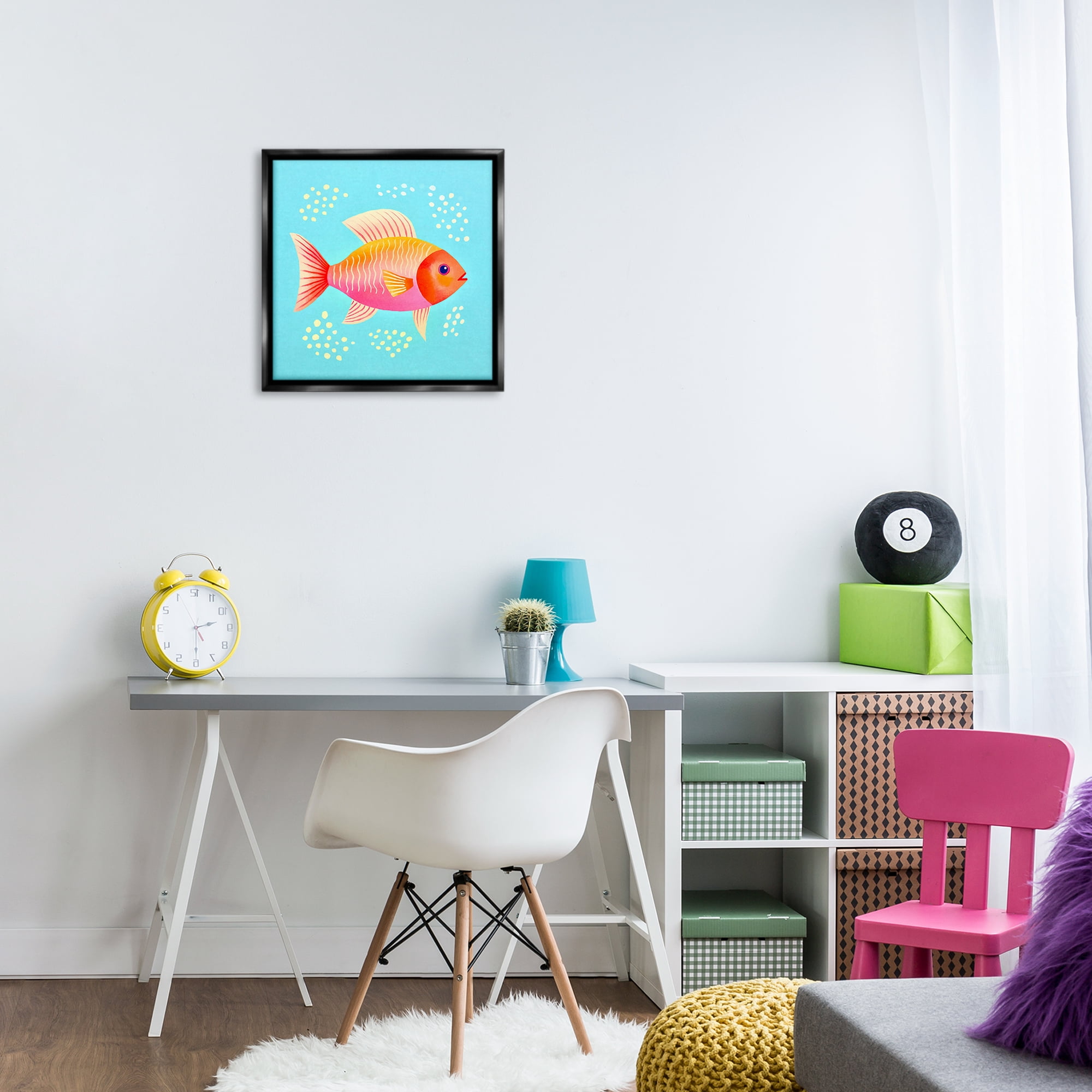 Stupell Industries Whimsical Orange Fish Animals Painting Black Floater Framed Canvas Art Print Wall Art, 18 x 18