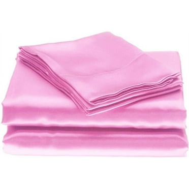 Bedify Bedding 100% Pure Silk Satin Sheet Set 7pcs, Silk Fitted Sheet 15'' Deep Pocket,Silk Flat Sheet,Duvet Cover&Pillowcases |Cool Soft Silk Sheets|Wrinkle Free Fade Resistant| Cal-Queen, Pink