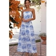 thumbnail image 3 of Womens Summer Graphic Print Spaghetti Strap Sleeveless A-Line Maxi Dress (M, MultiBlue), 3 of 7