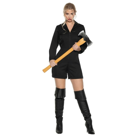 UNDERWRAPS Womens Horror Jumpsuit Costume - Black Serial Killer Horror Jumpsuit Romper Halloween Costume Women, Sexy Romper (Black Womens Jumpsuit, Large 12-14)