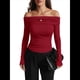 thumbnail image 3 of Blusas Elegantes Informales con Hombros Descubiertos para Mujer, de Corte Entallado, de Larga, para Salir en y Otoño. Rojo Vino L, 3 of 9