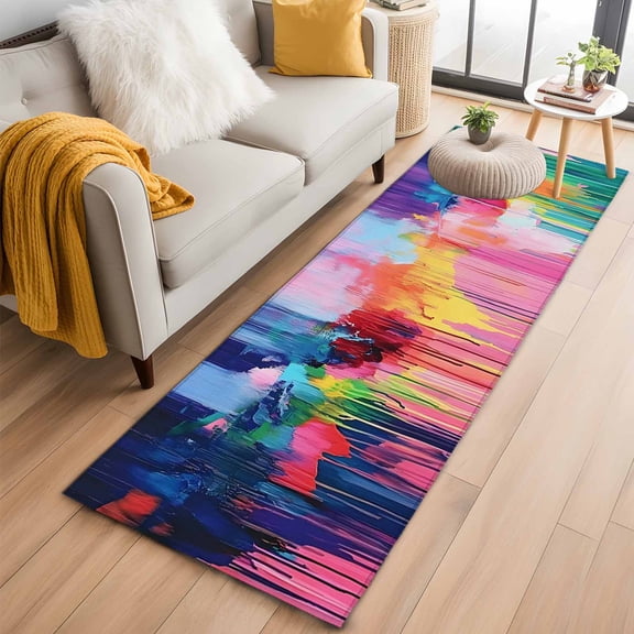 2'x6' Rug Runners for Hallways Kitchen, Colorful Oil Painted Non Slip Entryway Beside Floor Carpet Runner, Modern Art Abstract Washable Laundry Room Bedroom Throw Rugs Mat for Family Pet