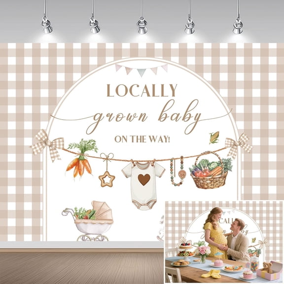 7x5FT Locally Grown Baby Shower Backdrop Farmer's Market Baby Shower Photography Background for Boy Girl Cloth Fruit Vegetables Newborn Shower Birthday Party Decorations Banner Photo Booth Props