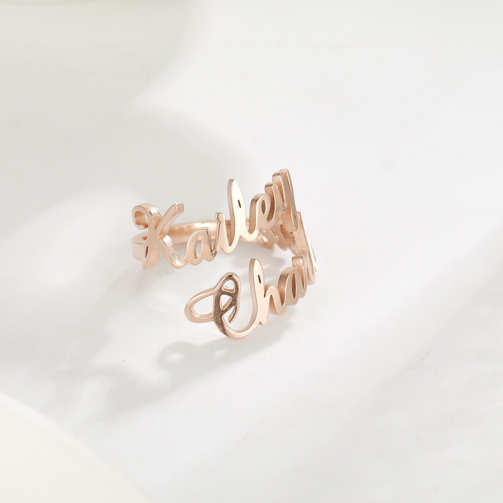 Personalized Couple Rings Stainless Steel Custom Name Adjustable Rings for Holiday Gift, European American Style