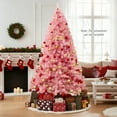 thumbnail image 4 of Patiojoy 7.5 FT Artificial Tinsel Christmas Tree Pre-lit Xmas Tree w/ 550 Warm White LED Lights Pink Branch Tips, 4 of 10