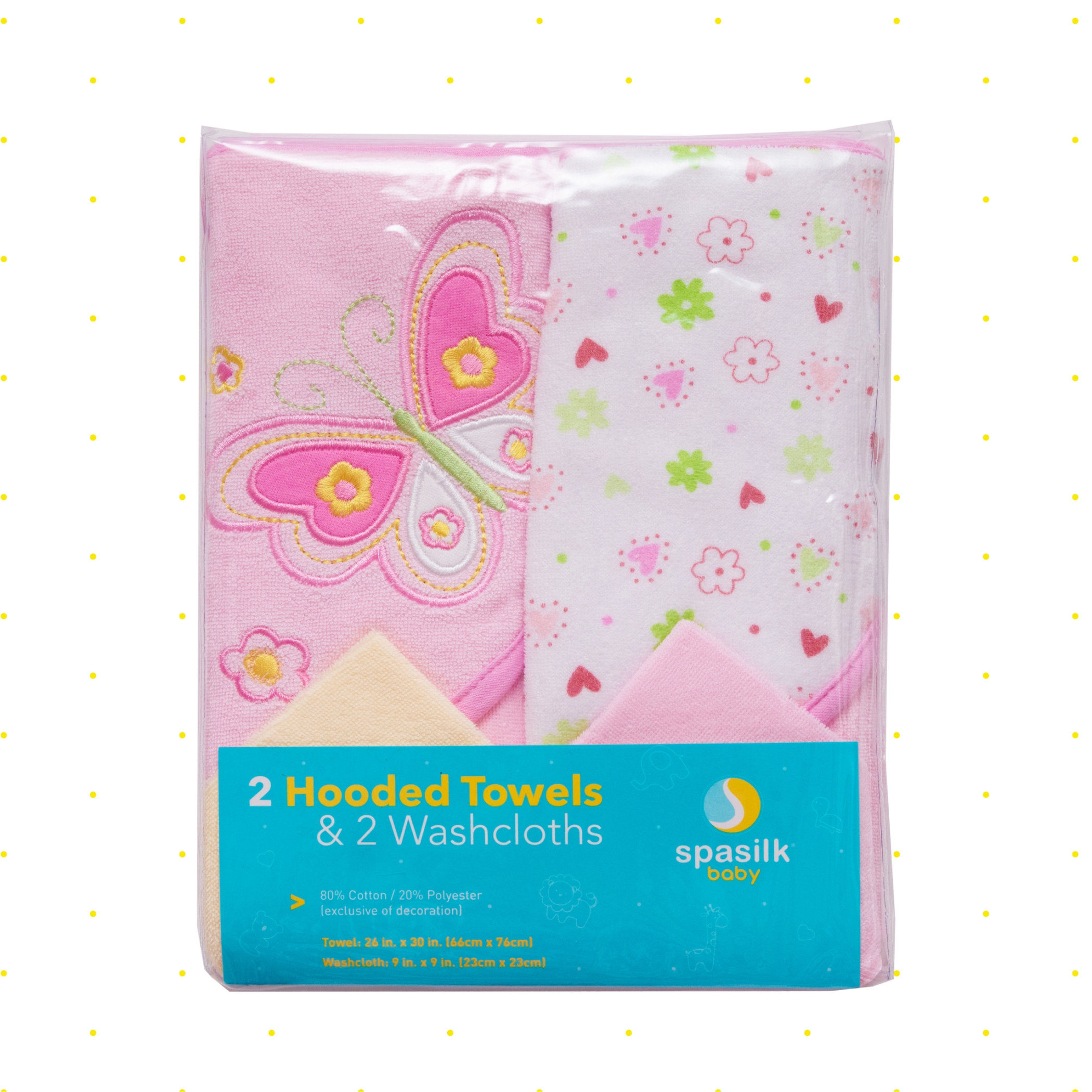 Spasilk Baby Hooded Towels & Washcloths Set, Pink Butterfly photo 6