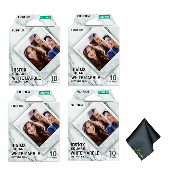 FUJIFILM INSTAX SQUARE White Marble Instant Film (40 Exposures)   Microfiber Cleaning Cloth