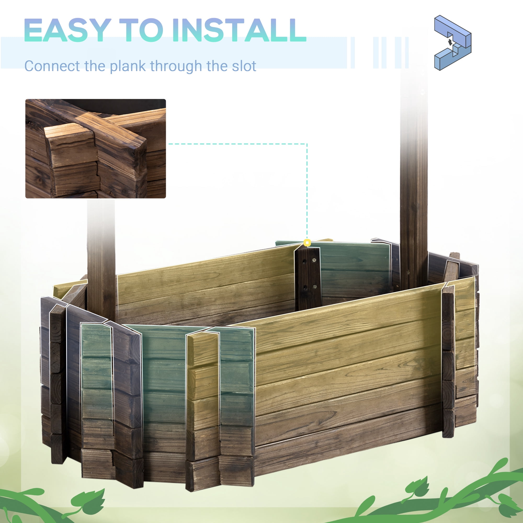 Outsunny Wooden Wishing Well Raised Garden Bed, Ornamental Outdoor Flower Planter for flowers, herbs, vegetables, Rustic Brown