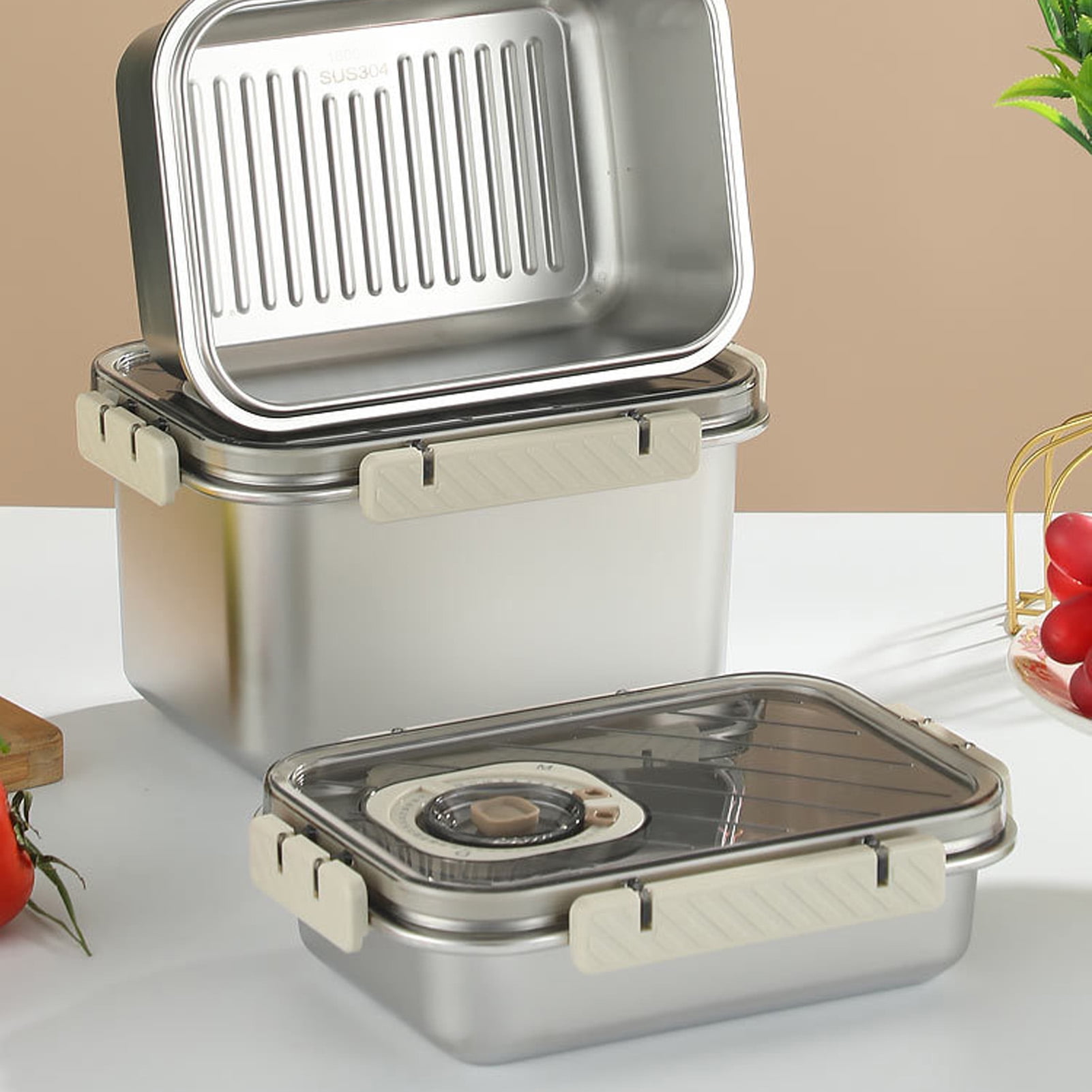 680ml Stainless Steel Bento Box - Leakproof Food Storage Container with Lid, Beige