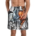 thumbnail image 2 of Uemuo Four Running Horses Pattern Men's Swim Trunks Hawaiian Beach Bathing Suit Swimsuits Beach Quick-Dry Shorts with Pockets-, 2 of 9