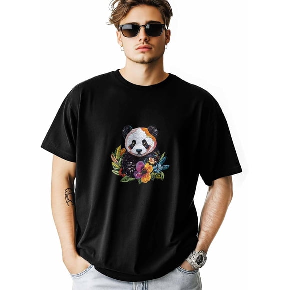 T-Shirts for Men, Cute Panda Crew Neck Cotton T-Shirt Men's Short Sleeve