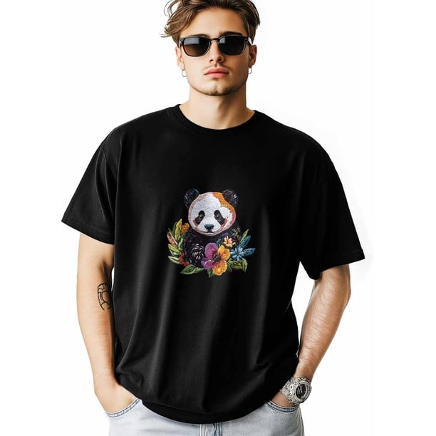 T-Shirts for Men, Cute Panda Crew Neck Cotton T-Shirt Men's Short Sleeve