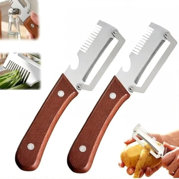 Multi-Functional Vegetable Peeler For The Kitchen, Stainless Steel Peeler With Wooden Handle And Bottle Opener, Kitchen Tool For Vegetables Or Fruits That Need To Be Peeled (2PCS)