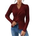thumbnail image 3 of Sweaters for Women Fall Long Sleeve V Neck Ribbed Knit Sweater Slim Fit Solid Basic Casual Tops Wine Red S, 3 of 8