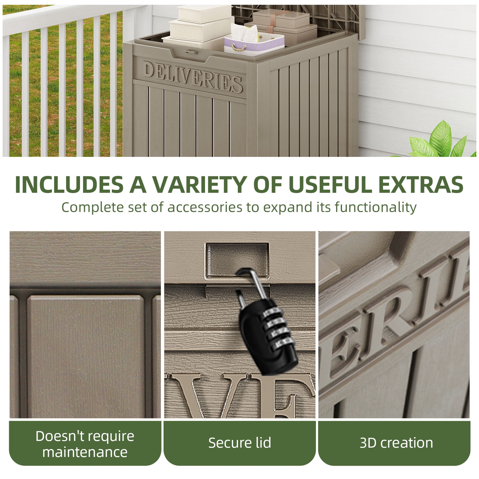 Uforic 51 Gallon Large Outdoor Resin Package Delivery Box, Waterproof Lockable Deck Storage Box for Porch & Curbside, Light Brown