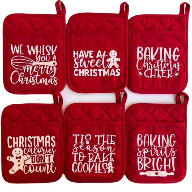 Christmas Oven Mitts Scraper Gift - GROBRO7 Happy Holiday Greeting Card  Gift Set Heat Resistant Gloves with Hanging Loop Merry Xmas Wooden Handle