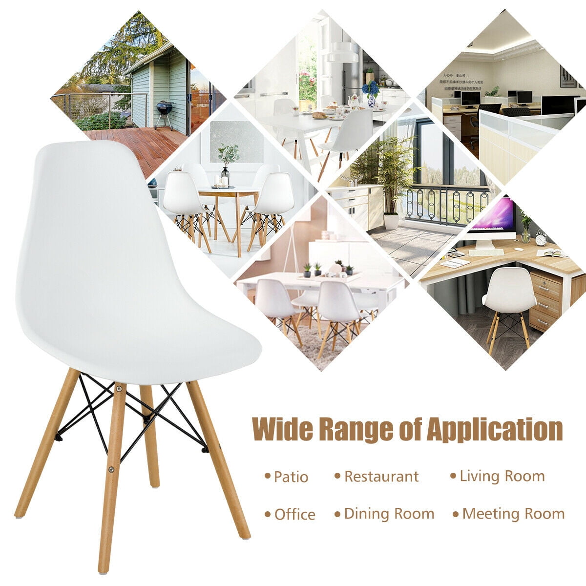 Gymax Set of 4 Modern Dining Side Chair Armless Home Office w/ Wood Legs White