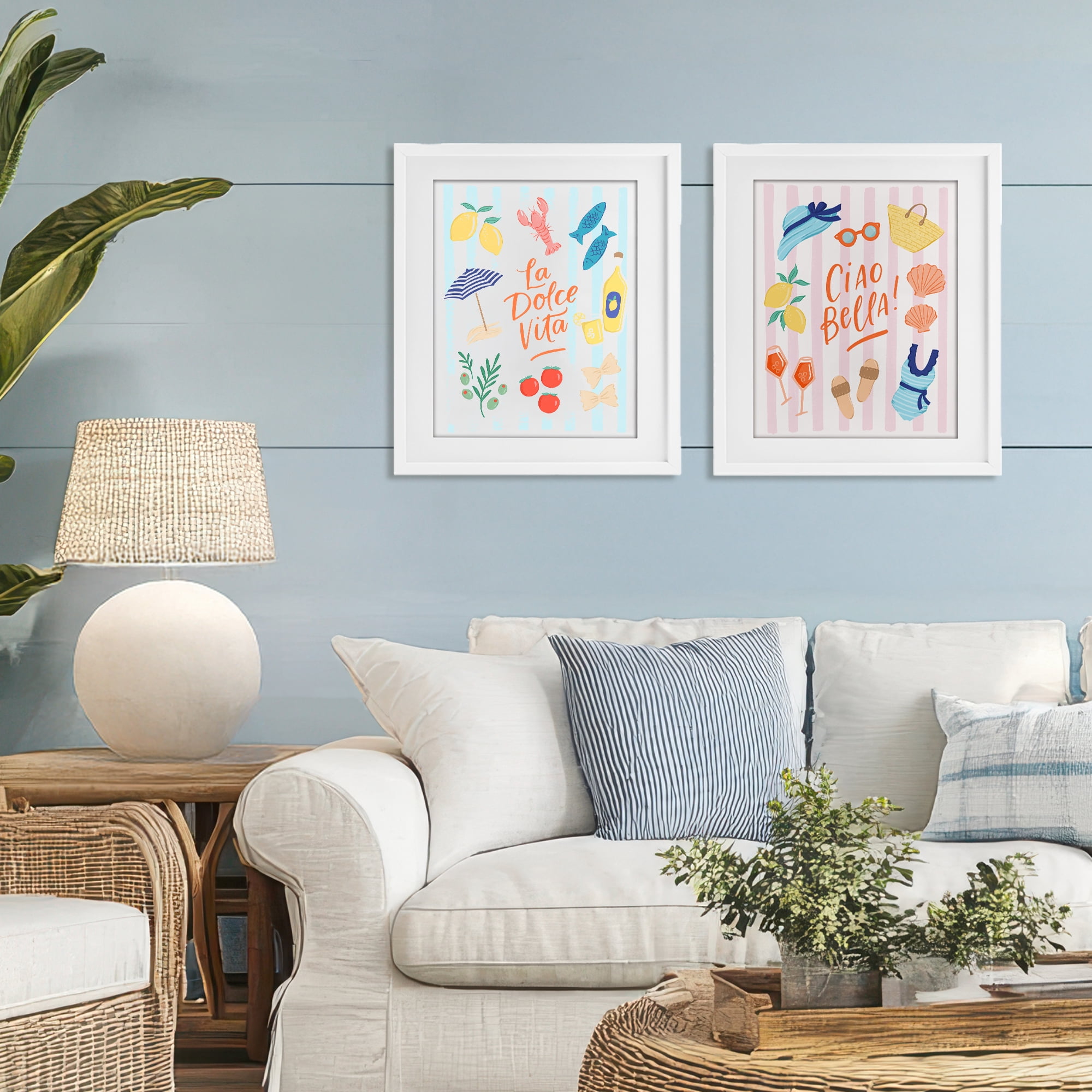 Stupell Industries Summer Italian Vacation 2 Piece White Framed Print Under Glass Set, design by Sandra Picco